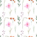 Seamless pattern with watercolor wildflowers illustrations.