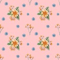 Seamless pattern with watercolor wildflowers on a orange background. Delicate pastel pattern with yellow daisies Royalty Free Stock Photo