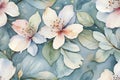 A seamless pattern of watercolor wispy flowers and leaves. Royalty Free Stock Photo