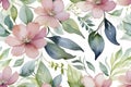 A seamless pattern of watercolor wispy flowers and leaves. Royalty Free Stock Photo