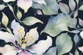 A seamless pattern of watercolor wispy flowers and leaves. Royalty Free Stock Photo