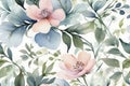 A seamless pattern of watercolor wispy flowers and leaves. Royalty Free Stock Photo