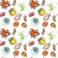 Seamless pattern of watercolored autumn elements , for wrapping paper, wallpaper, fabric pattern, backdrop, print, gift wrap Royalty Free Stock Photo