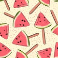 Seamless pattern with watermelon. Fruit ice cream on a stick. Vector illustration. Simple picture. Summer hot time. Red and pink Royalty Free Stock Photo