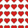 Seamless pattern with watermelon in the shape of a heart. Summer background about love for watermelons. Suitable for