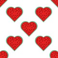 Seamless pattern with watermelon in the shape of a heart. Summer background about love for watermelons. Suitable for