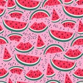 Seamless pattern with watermelon slices on a pink background. Vector graphics Royalty Free Stock Photo