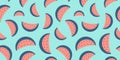 Seamless pattern of watermelon slices . Watermelon pattern.Colorful summer fruit pattern. Vector flat illustration Royalty Free Stock Photo