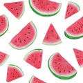 Seamless pattern with watermelon slices on white background. Vector illustration