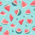 Seamless pattern with watermelons. Hand drawn vector illustration