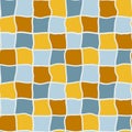 Seamless pattern with wavy earth colors checkery. Ethnic modern squares background. Geometric seamless texture with yellow blue