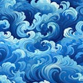 Seamless pattern of wavy waves with seawater and atmospheric clouds (tiled Royalty Free Stock Photo