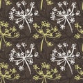 Seamless pattern with wet dandelion or milfoil flowers.