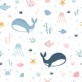 Seamless pattern whale in the sea