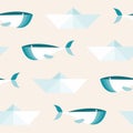 Seamless Pattern: Whales and Paper Ships