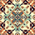 A seamless pattern where Mesoamerican diamond shapes interlock with vibrant colors, offering a contemporary vision of