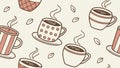 Seamless pattern of whimsical polka dot coffee cups with playful splashes, vector design Generative AI Royalty Free Stock Photo