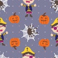 Seamless pattern of whiny pirate with spiders, and jack lantern Royalty Free Stock Photo