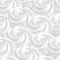 seamless pattern with white airy french cookies meringues twirls, marshmallow, zefir. Vector in graphic vintage retro