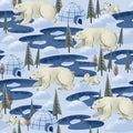 Seamless pattern with white arctic bears. Trendy Christmas print.