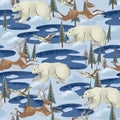 Seamless pattern with white arctic bears. Trendy Christmas print.