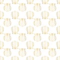 Seamless pattern on a white background with gold starfish and seashells