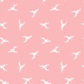 Seamless pattern with white birds on pink background. Silhouettes of seagulls flying in the sky. Vector colored endless Royalty Free Stock Photo