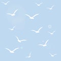 Seamless pattern with white birds silhouettes.