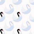 Seamless pattern with white and blackneck swans