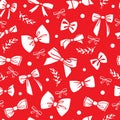 Seamless pattern with white bows on red background. Vector illustration. Royalty Free Stock Photo