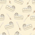 Seamless pattern of white cake with spoon