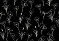 Seamless Pattern of White Calla Lily Flowers and Reeds on Black Background Royalty Free Stock Photo