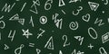 Seamless Pattern of White Chalk Drawn Sketches Numbers on Green Chalkboard Royalty Free Stock Photo