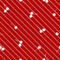 Seamless pattern with white cherries and lines on red background. Vector fruit striped illustration Royalty Free Stock Photo