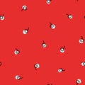 Seamless pattern with white cherries on red background. Vector illustration Royalty Free Stock Photo