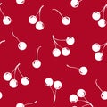Seamless pattern with white cherries on red background. Vector illustration Royalty Free Stock Photo