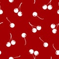 Seamless pattern with white cherries on red background. Vector illustration Royalty Free Stock Photo