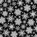 Seamless pattern with white Christmas snowflakes on black. Vector illustration. Royalty Free Stock Photo