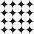 Seamless pattern with white circles and diamonds on black background. Royalty Free Stock Photo