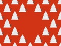 Seamless pattern of white clay Christmas tree toys in the form of Christmas trees on red background. New Year concept