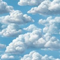Seamless pattern of white clouds on a blue sky. Royalty Free Stock Photo