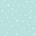 Seamless pattern with white constellations and stars on powder blue background Royalty Free Stock Photo