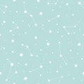 Seamless pattern with white constellations and stars on powder blue background Royalty Free Stock Photo