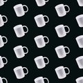 Seamless pattern. A white cup without a shadow isolated on a black background. A mug isolated Royalty Free Stock Photo