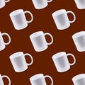 Seamless pattern. A white cup without a shadow isolated on a brown background. A mug isolated Royalty Free Stock Photo
