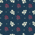 Seamless pattern with white daisies and red flowers on a dark blue background. Summer, minimalistic pattern with flowers Royalty Free Stock Photo