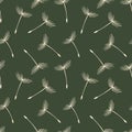 Seamless pattern, white dandelion fluff on a green background. Print, background, textile, wallpaper Royalty Free Stock Photo