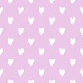 Seamless pattern white doodle hearts on pastel lavender background. Elegant print for fabric textile gift paper scrapbook Royalty Free Stock Photo