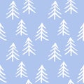 Seamless pattern white fir tree on blue background. Christmas trees Royalty Free Stock Photo