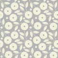 Seamless pattern with white flowers and leaves isolated on grey Royalty Free Stock Photo